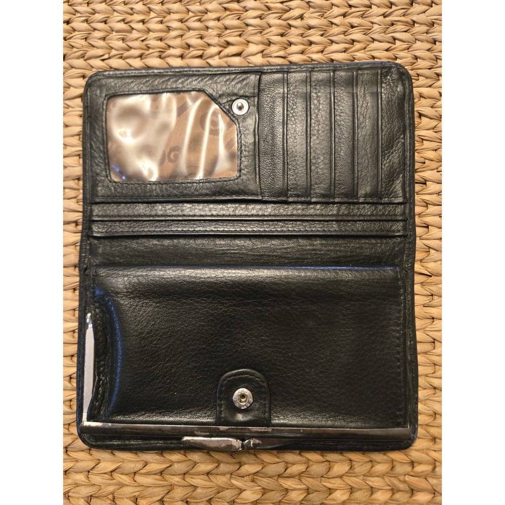 Black Leather Brighton Ferrara Folio Wallet Woven Texture Silver Accents *READ - Picture 5 of 11